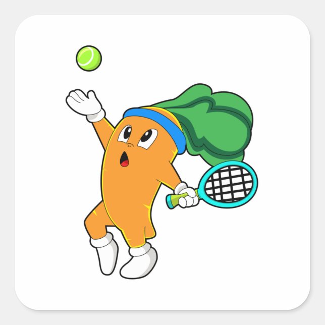 Carrot im Tennis mit Tennisschläger Quadratischer Aufkleber (Vorderseite)