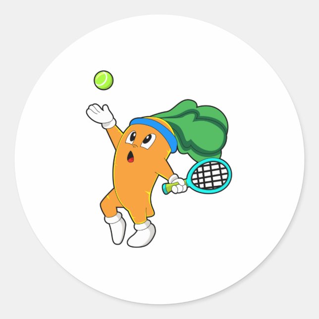 Carrot im Tennis mit Tennisschläger Runder Aufkleber (Vorderseite)