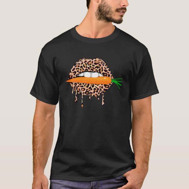 Carrot Leopard Print Lips Funny Vegan Vegetarian V T-Shirt (Vorderseite)