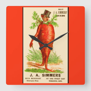 carrot man Victorian trade card Quadratische Wanduhr