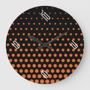 Carrot Orange Polka Dot Modern Black Große Wanduhr