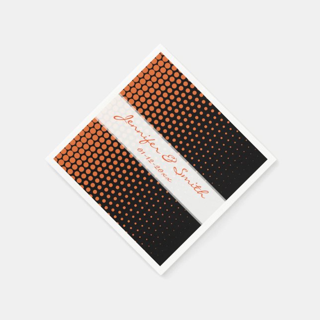Carrot Orange Polka Dots Modern Black Serviette (Ecke)