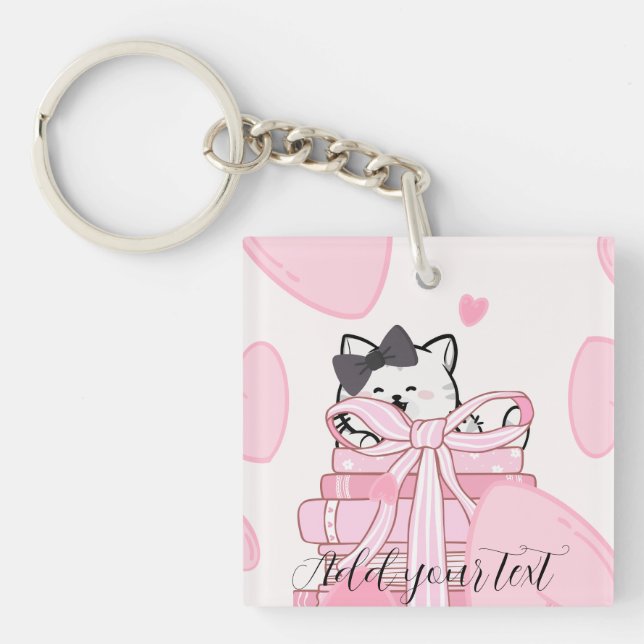Carry Love & Books – Cat Acrylic Keychain Schlüsselanhänger (Vorderseite)
