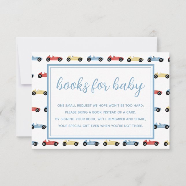 Cars Blue Boy Baby Shower Books For Baby Card Einladung (Vorderseite)