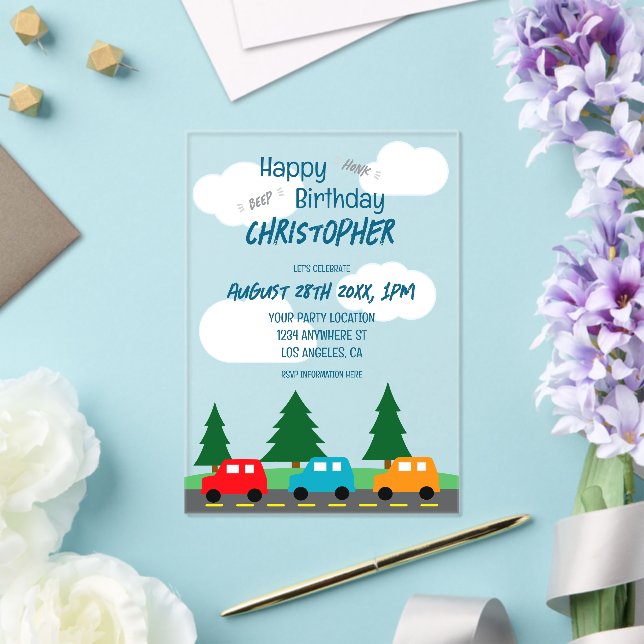 Cars Kids Boy Birthday Acryleinladungen (In Situ (Hochzeit))