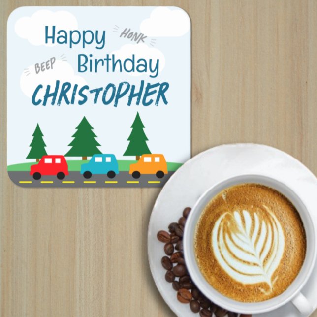 Cars Kids Boy Birthday Rechteckiger Pappuntersetzer (Von Creator hochgeladen)