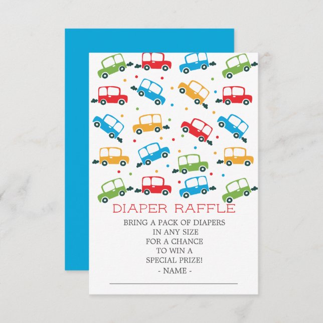 Cars Oh Boy Baby Dusche Windeln Raffle Ticket Einladung (Vorne/Hinten)