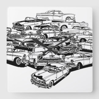 Cars-Wall-Uhr der 50er Jahre Quadratische Wanduhr