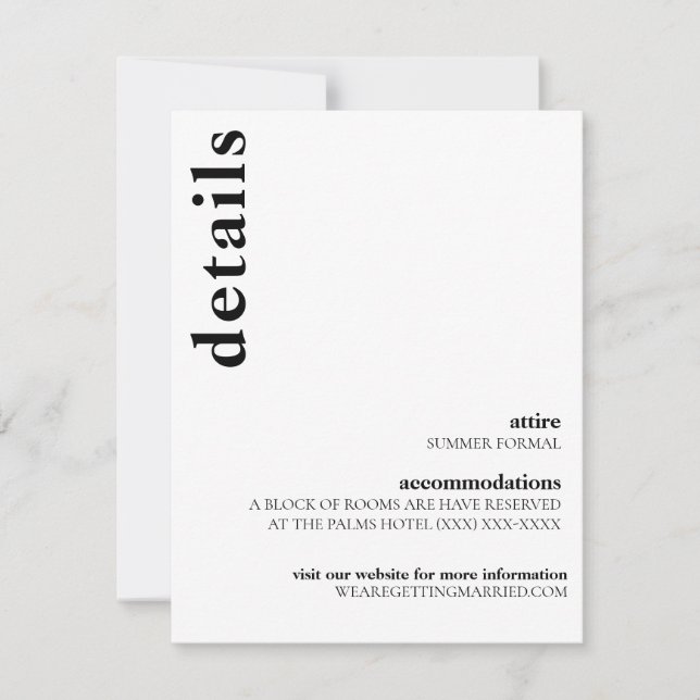 Carson Modern Wedding Details Card Einladung (Vorderseite)