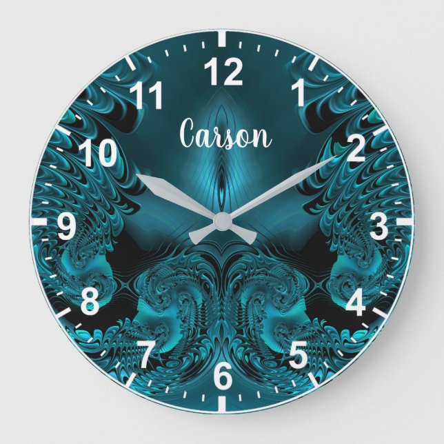 CARSON ~ WOW! Fraktal Muster Grün und Schwarz ~ Große Wanduhr (Vorderseite)
