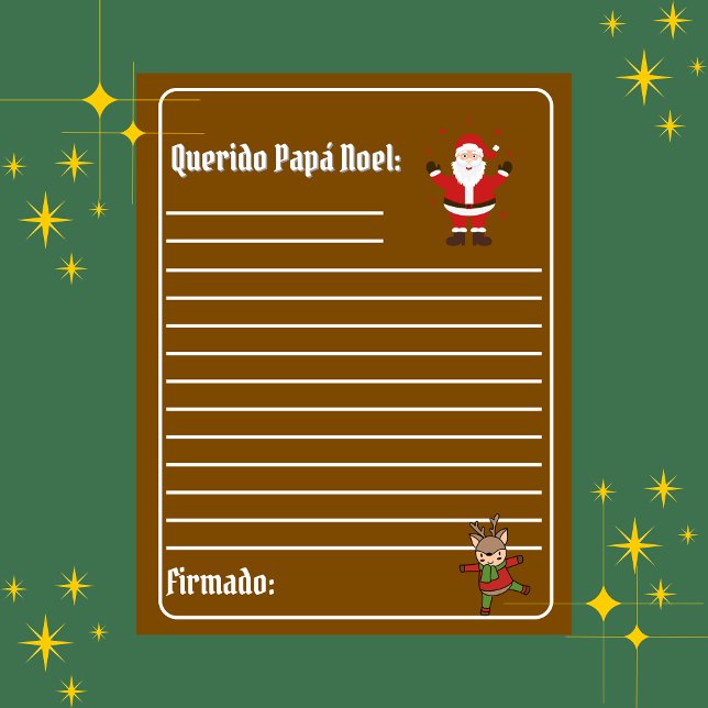 Carta Para Papa Weihnachten Braun Brief an Santa M (Brown Spanish bilingual letter to Santa Christmas, Feliz Navidad, custom text. Multilingual Project)