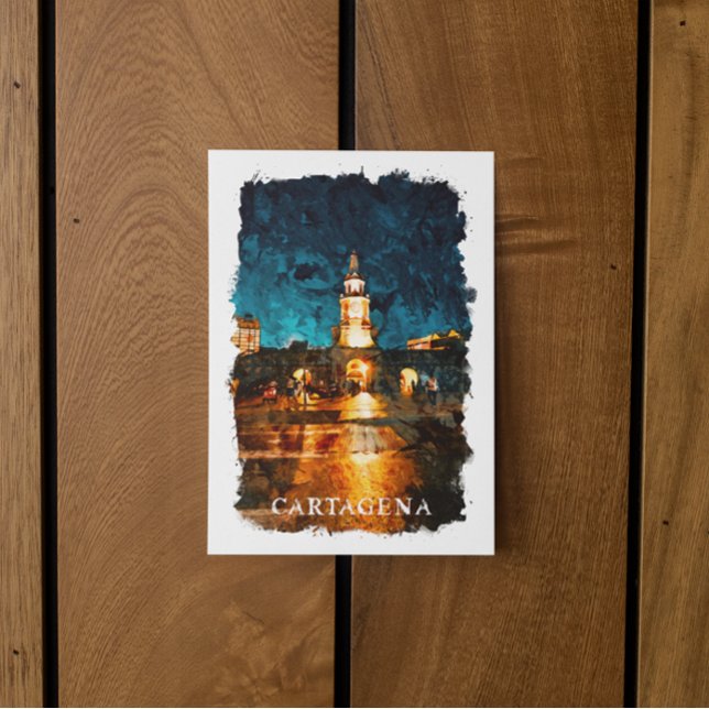 Cartagena by Night Colombia City View Postkarte (cartagena colombia travel postcard)