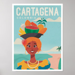 Cartagena Colombia Vintage Travel Illustration Poster
