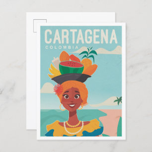 Cartagena Colombia Vintage Travel Illustration Postkarte