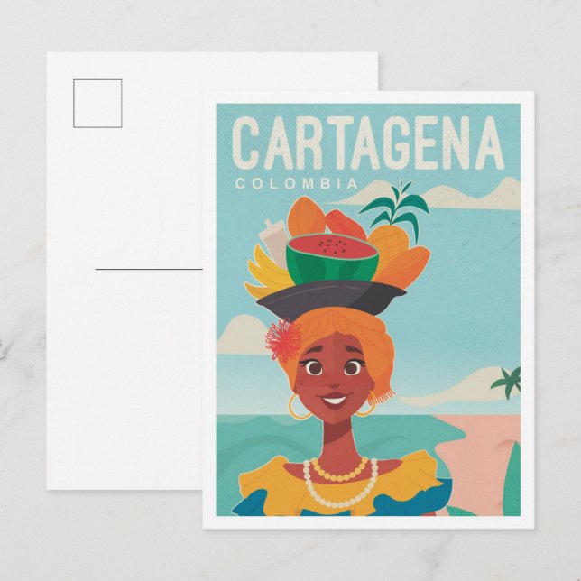 Cartagena Colombia Vintage Travel Illustration Postkarte (Vorne/Hinten)