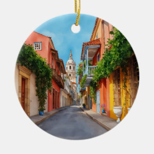 Cartagena Colombia Watercolor Keramik Ornament