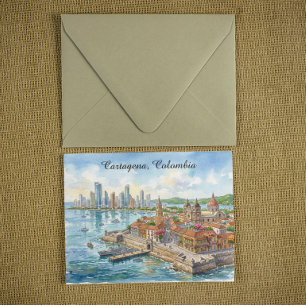 Cartagena Kolumbien Aquarell-Illustration Postkarte