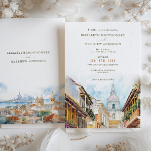 Cartagena Kolumbien Skyline Reise Hochzeit Einladung