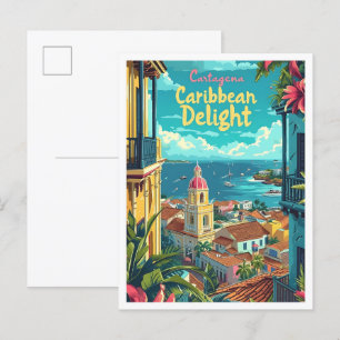 Cartagena Kolumbien Vintage Art Reise Illustration Postkarte