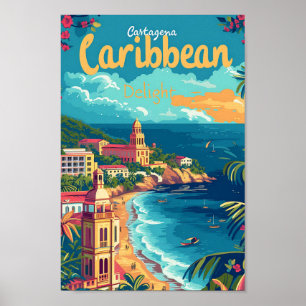 Cartagena Kolumbien Vintage Kunstreise Illustratio Poster