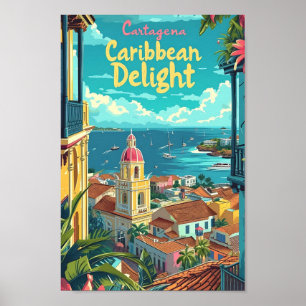 Cartagena Kolumbien Vintage Kunstreise Illustratio Poster