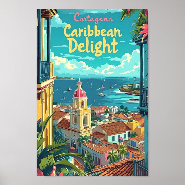 Cartagena Kolumbien Vintage Kunstreise Illustratio Poster (Vorne)