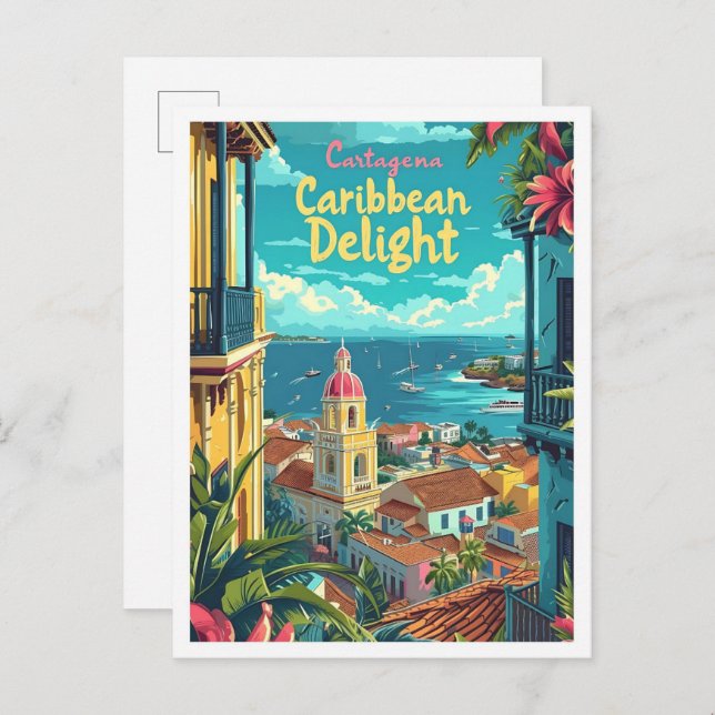 Cartagena Kolumbien Vintage Kunstreise Illustratio Postkarte (Vorne/Hinten)