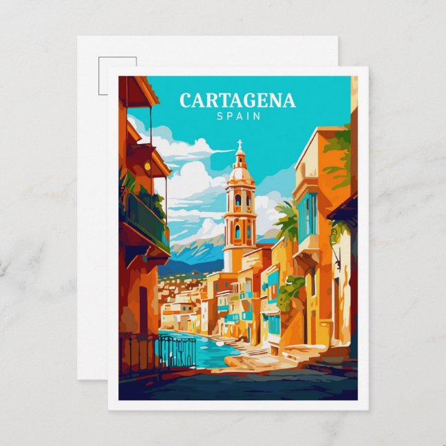 Cartagena Spanien Vintage Kunst Postkarte (Vorne/Hinten)