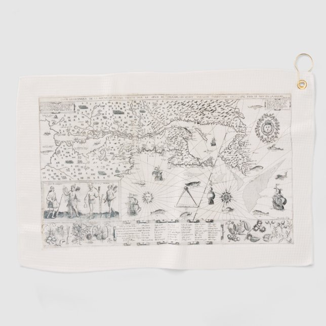 Carte Française Canada (Québec) par Champlain 1612 Golfhandtuch (Horizontal)