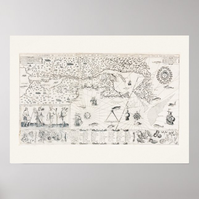 Carte Française Canada (Québec) par Champlain 1612 Poster (Vorne)