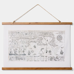 Carte Française Canada (Québec) par Champlain 1612 Wandteppich Mit Holzrahmen