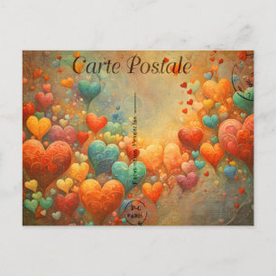 Carte Postale, bunte Herzen 9 Postkarte