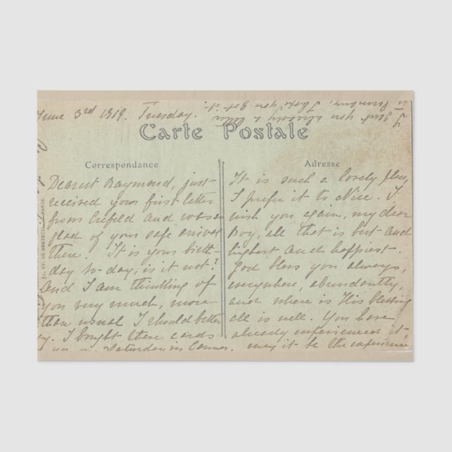 Carte Postale English Script Vintag Green Seidenpapier (Vorderseite)