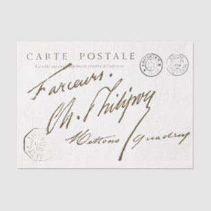 Carte Postale Französische Signatur Postmark Vinta Seidenpapier