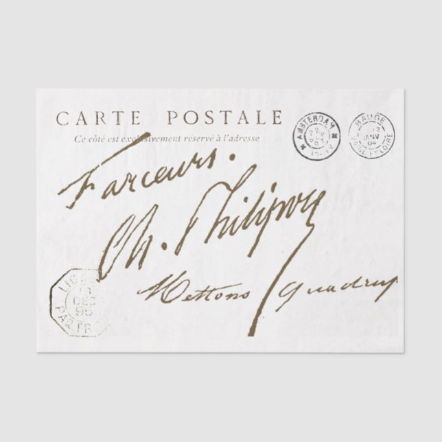 Carte Postale Französische Signatur Postmark Vinta Seidenpapier (Vorderseite)