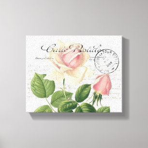 Carte Postale Pink Rose Französische Schrift Vinta Leinwanddruck