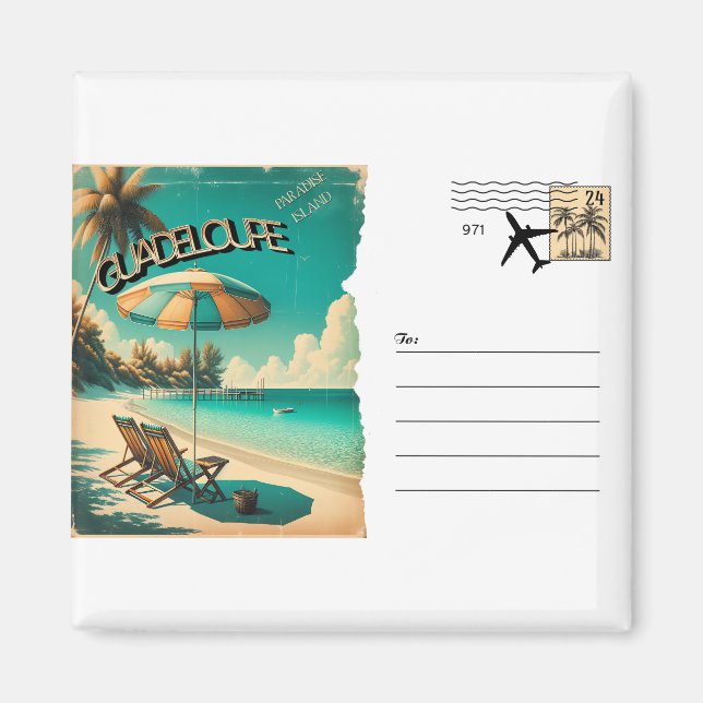 Carte Postale Rétro Guadeloupe Plage Exotique Magnet (Vorne)