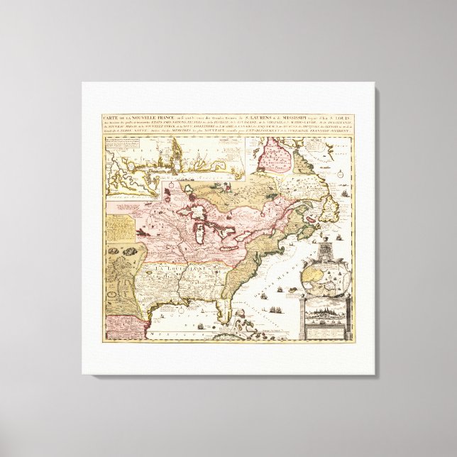 Carte Québec Nouvelle-France Amérique par Français Leinwanddruck (Vorderseite)