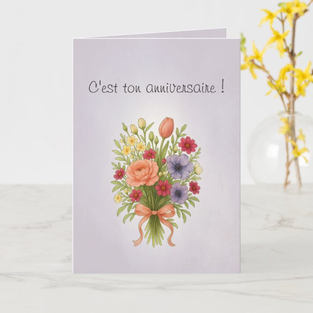 Carte voeux pliée, couleur lilas et rêves karte (Gelbe Blume)