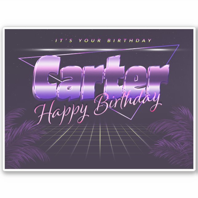 Carter Name Vorname lila retro Sticker Geburtstag (Vorderseite)