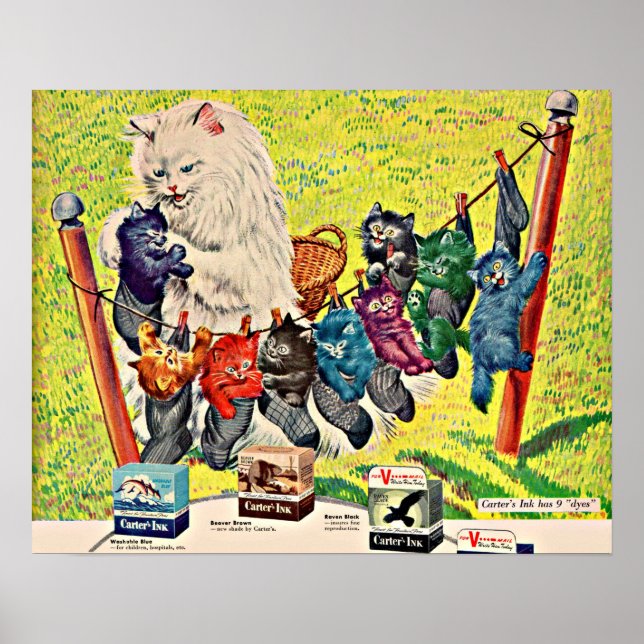 Carter’s Ink ad mama cat and kittens der 40er Jahr Poster (Vorne)