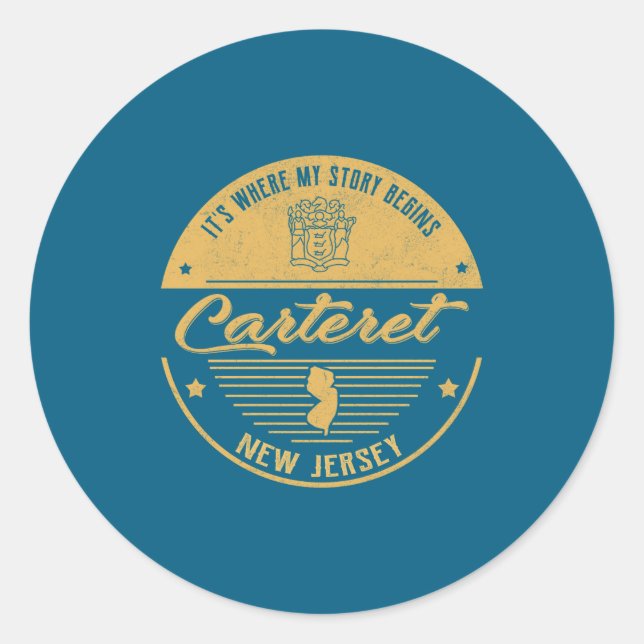 Carteret New Jersey Its Where My Story Begins  Runder Aufkleber (Vorderseite)