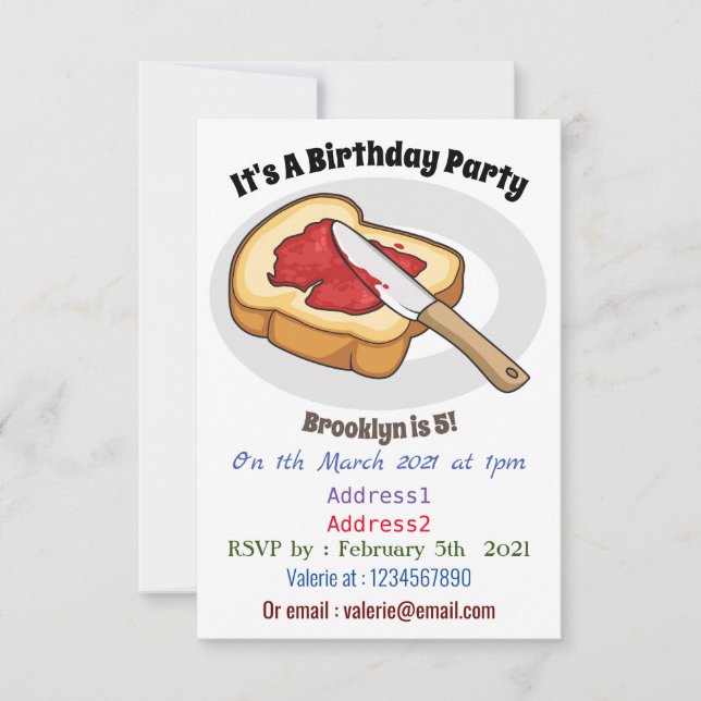 Cartoon-Abbildung Brot und Konfitüre Einladung (Vorderseite)