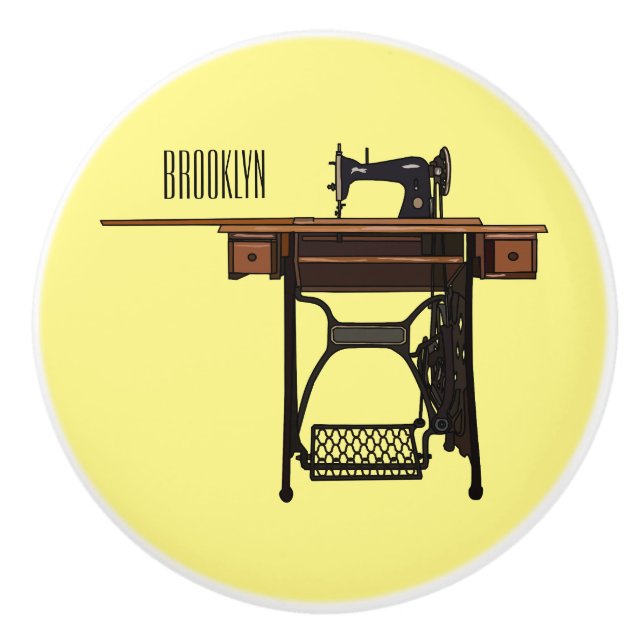 Cartoon-Abbildung der Nähmaschine Keramikknauf (Vorderseite)