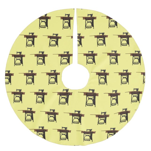 Cartoon-Abbildung der Nähmaschine Polyester Weihnachtsbaumdecke (Vorderseite)