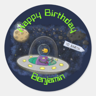 Cartoon-Abbildung des UFO-Weltraumschiffs Runder Aufkleber