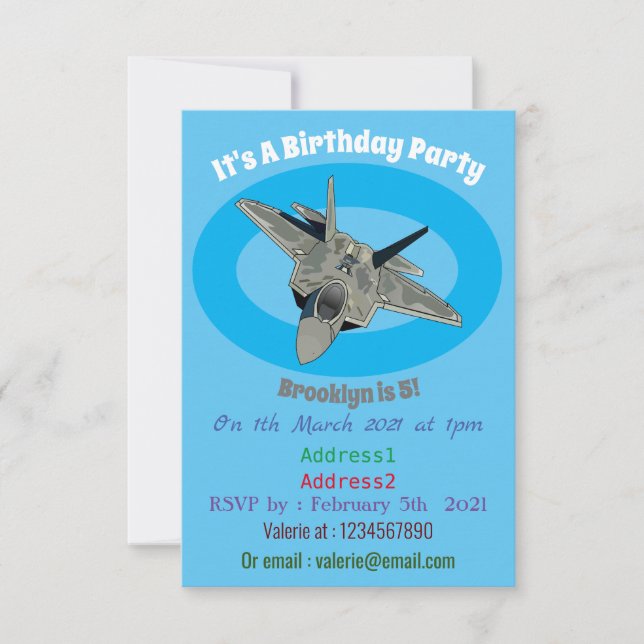 Cartoon-Abbildung für Kampfflugzeuge Einladung (Vorderseite)