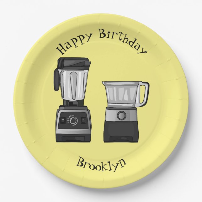 Cartoon-Abbildung für Lebensmittelprozessoren und  Pappteller (Vorderseite)