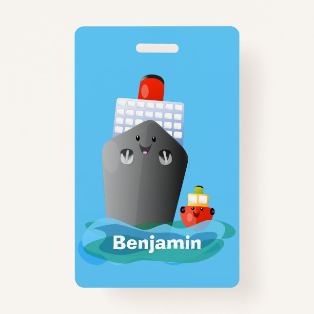 Cartoon-Abbildung niedlicher Seefrachtschlepper Ausweis (Vorderseite)