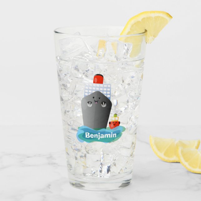 Cartoon-Abbildung niedlicher Seefrachtschlepper Glas (Rückseite Ice)